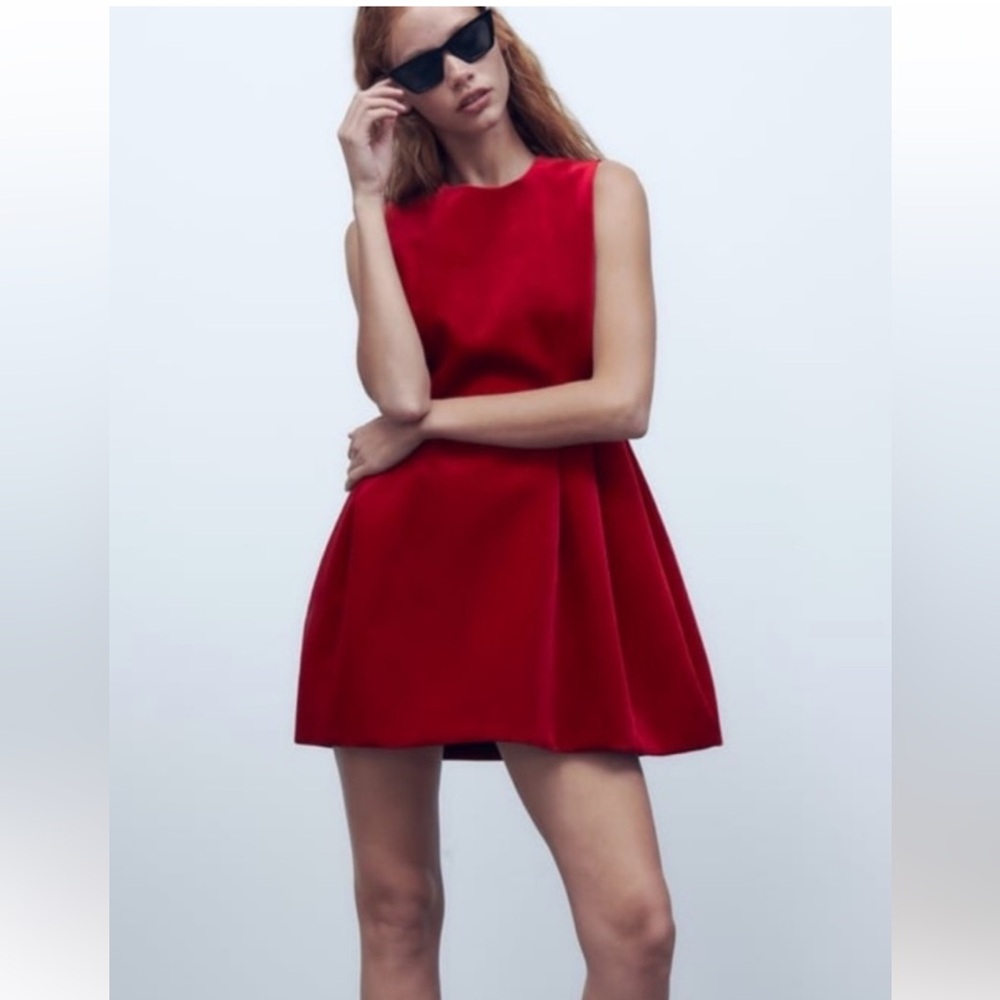 Zara red velvet short dress in size XL